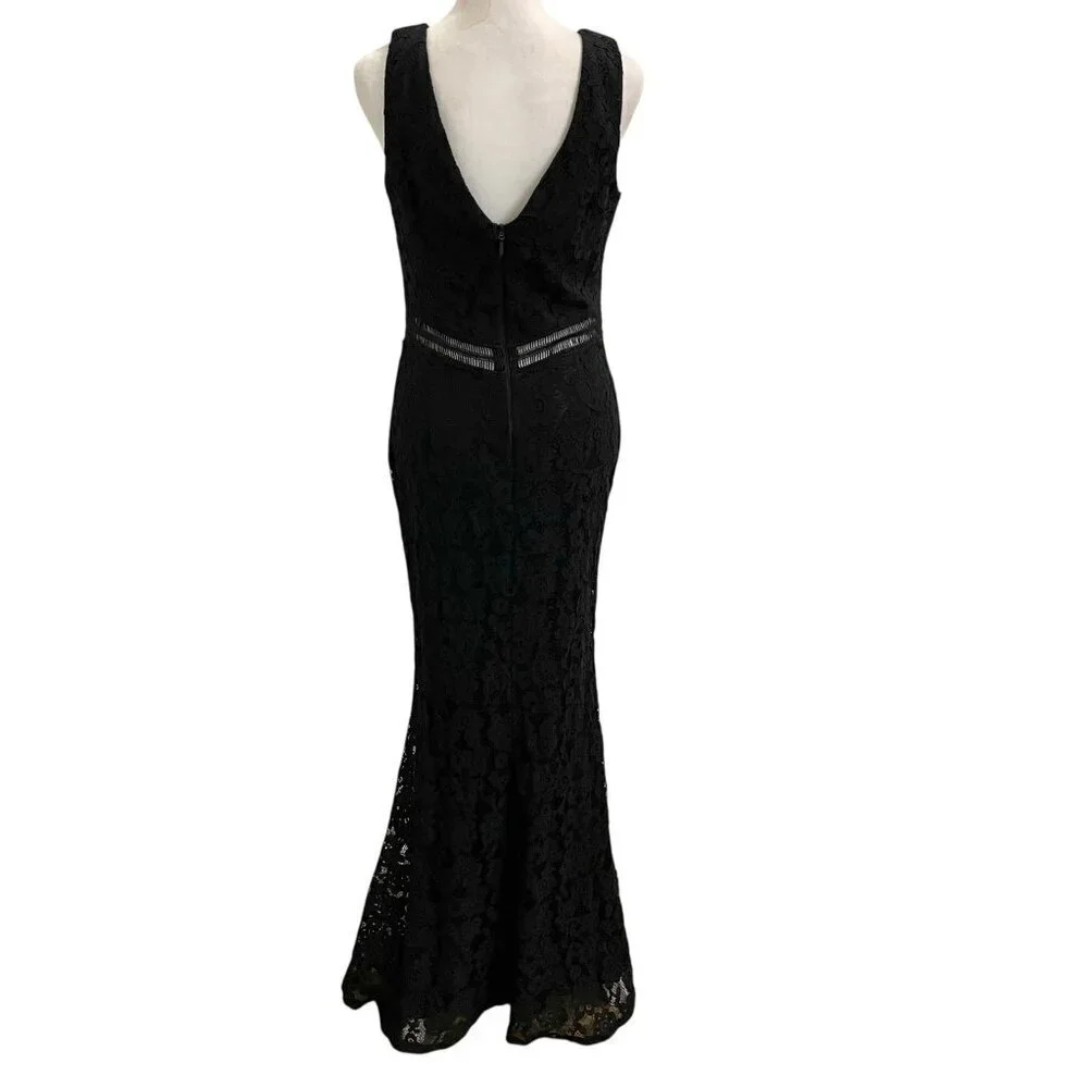 Lulus Embroidered Floral Lace Mermaid Maxi Dress Gown Black size Medium - Picture 8 of 12